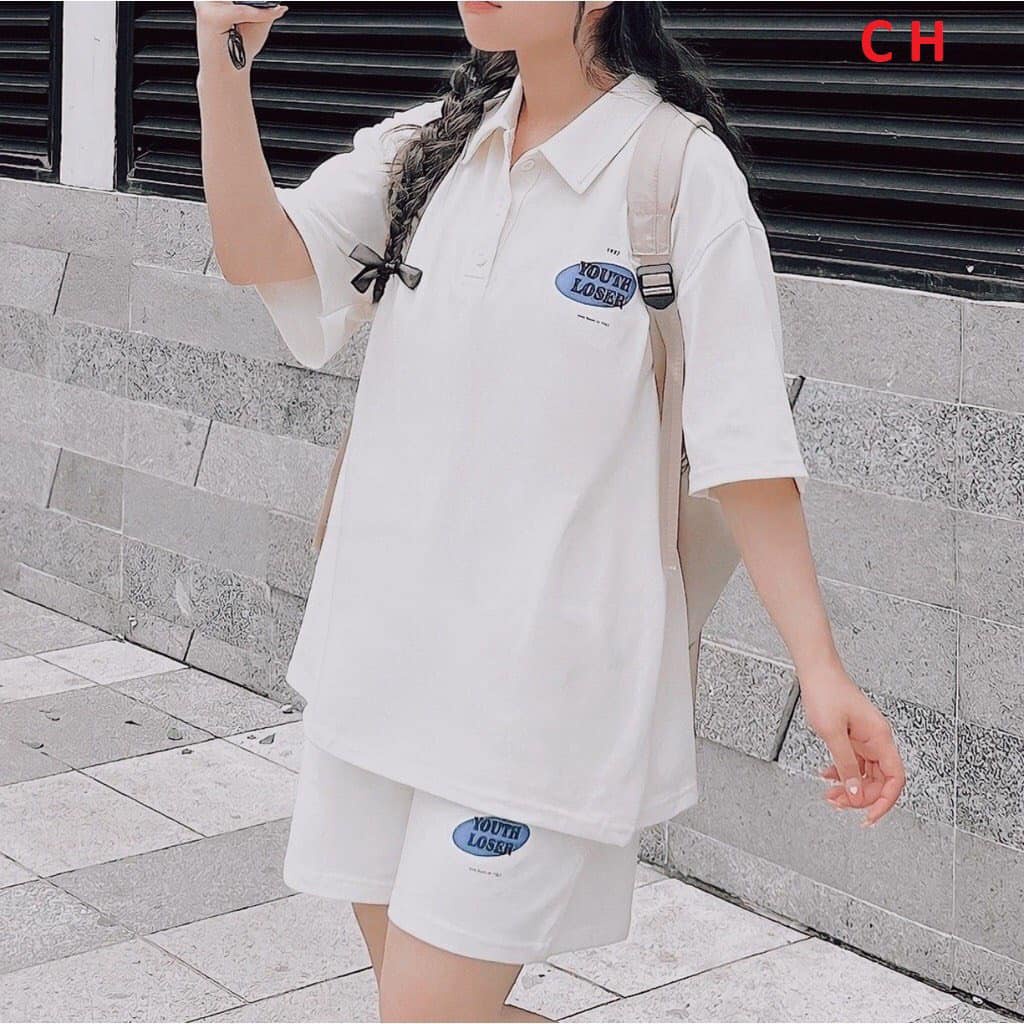 Sét đùi polo logo YOUTH Chất cotton su mịn đẹp Fom thụng unisex