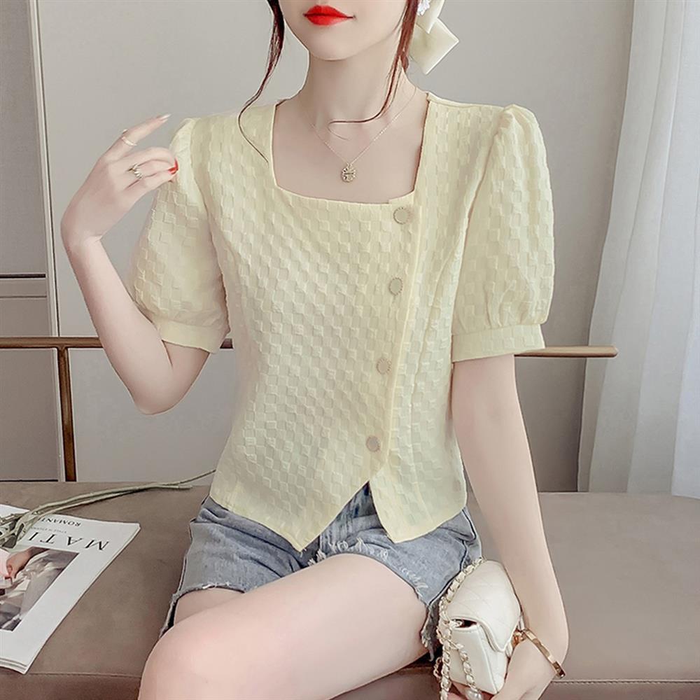 Áo Sơ Mi Chiffon Cổ Vuông Tay Ngắn Phong Cách Thời Trang Mùa Hè 2022 Mới