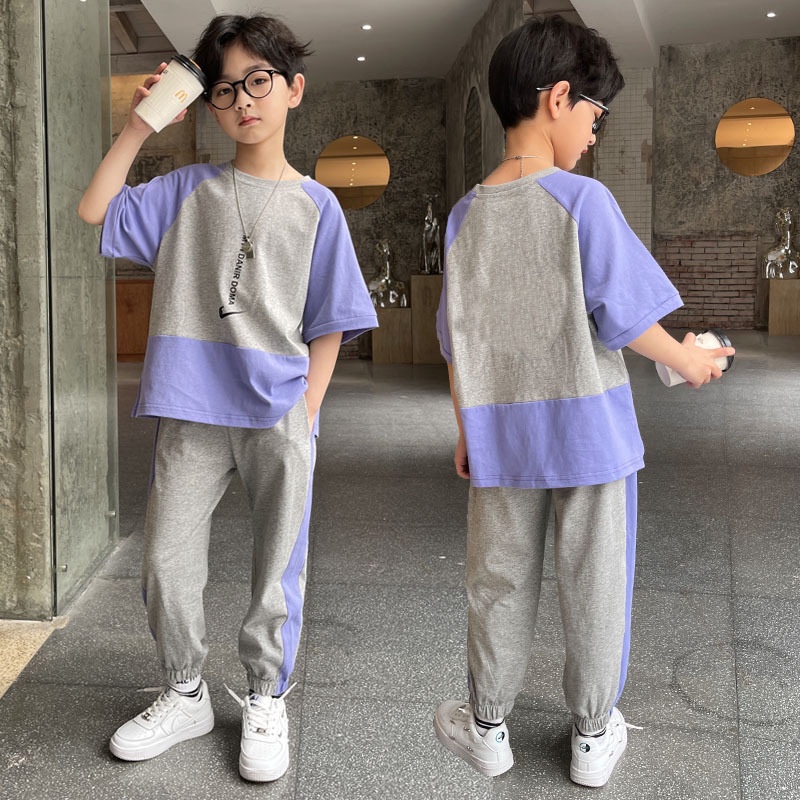 Annie Bộ Đồ Thể Thao cotton Nguyên Chất Ngắn Tay in Chữ Thời Trang Mùa Hè Dành Cho Bé Trai
