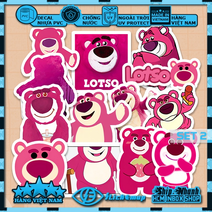 Sticker cute GẤU DÂU Hình dán cute Gấu Losto sticker chống nước, dán mũ bảo hiểm, dán laptop, dán vali, dán xe, decal