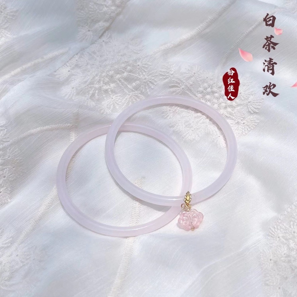Vòng Tay Ngọc Bích Mặt Kính Nhỏ Hình Trụ Màu Trắng Trà Qinghuan Phong Cách Cổ Tích Siêu Cổ Tích