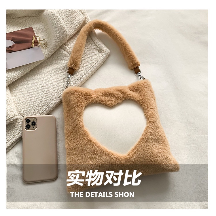 Túi Đeo JASMIN NOIR Chéo Vai In Hình Trái Tim Lông Xù Thời Trang Dành Cho Nữ