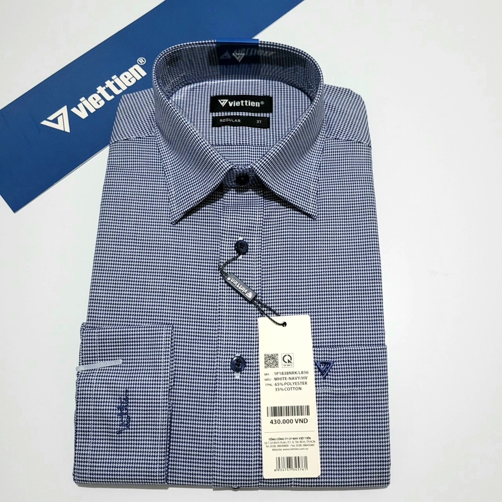 Aó sơ mi nam Việt Tiến dài tay mã 1P1838NRK Chính hãng ,cao cấp - form suông REGULAR - tà bầu ,Kẻ caro