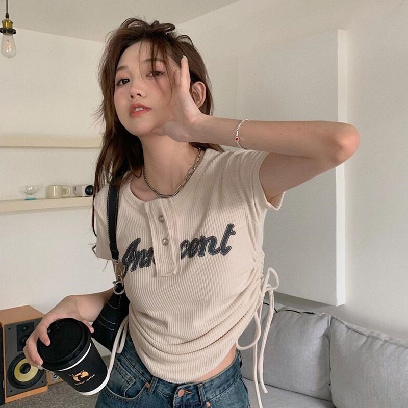 Áo croptop XINLANYASHE tay ngắn phong cách thời trang đường phố 2023