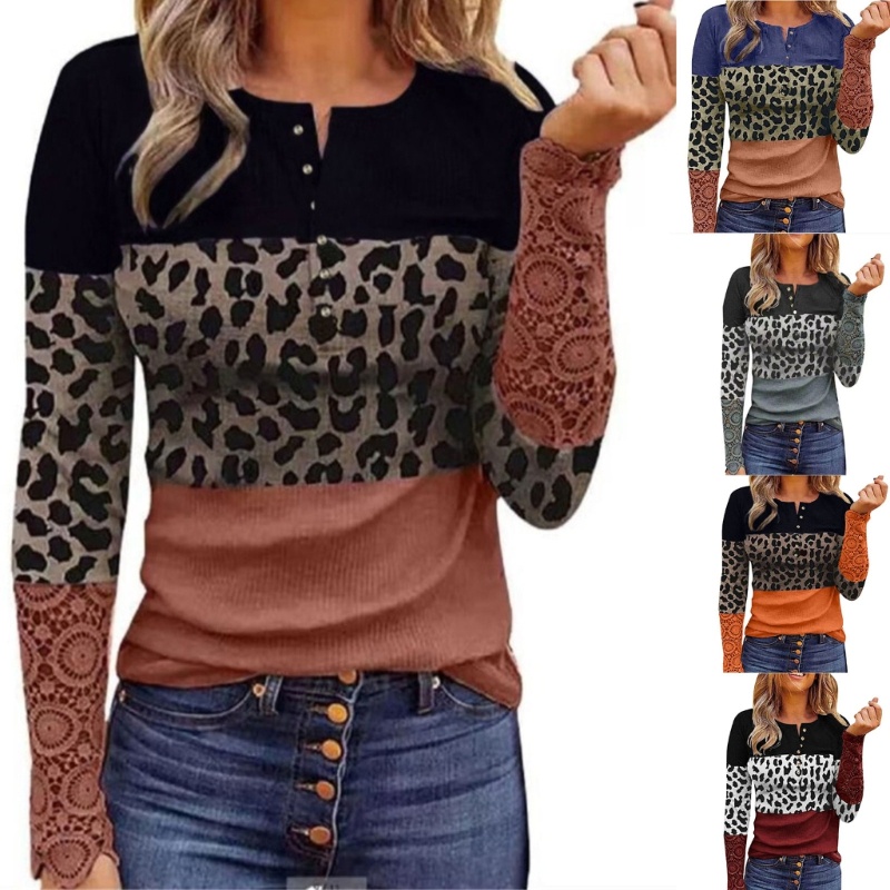 Áo Sơ Mi Tay Dài Cổ Tròn Phối Ren Và Nút Màu Sắc Thời Trang Cho Nữ