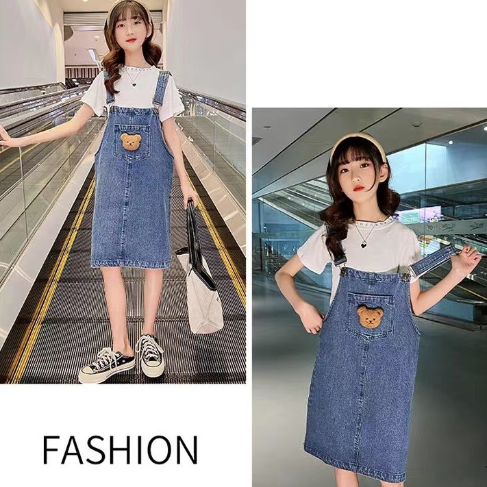 Đầm Denim Cotton Mềm Mại Thời Trang Mùa Hè Cho Bé Gái 3-8 - 10-16 Tuổi