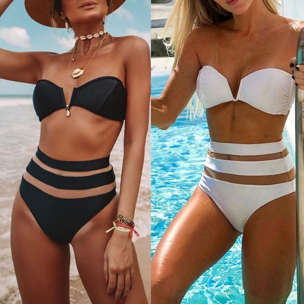 Bộ Bikini 2 Mảnh Không Dây Lưng Cao Có Đệm Ngực Gợi Cảm Cho Nữ