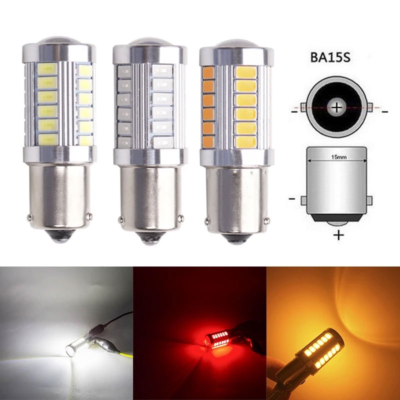 1 Đèn led Tín Hiệu 1156 BA15S Hổ Phách 33SMD Cho Xe Hơi