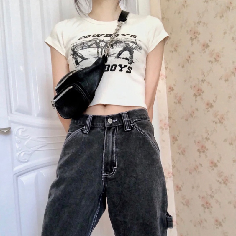 Áo Thun Ngắn Tay In Họa Tiết Thời Trang Mùa Hè Hàn Quốc Mới Cho Nữ