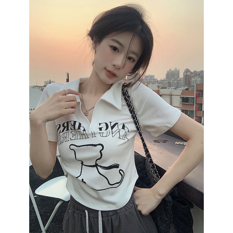 Áo Thun POLO Ngắn Tay Dáng Ôm In Họa Tiết Thời Trang Mùa Hè Cho Nữ