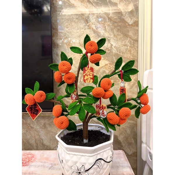 Chậu Cây Cam/Dâu Len Tự Đan DIY Handmade