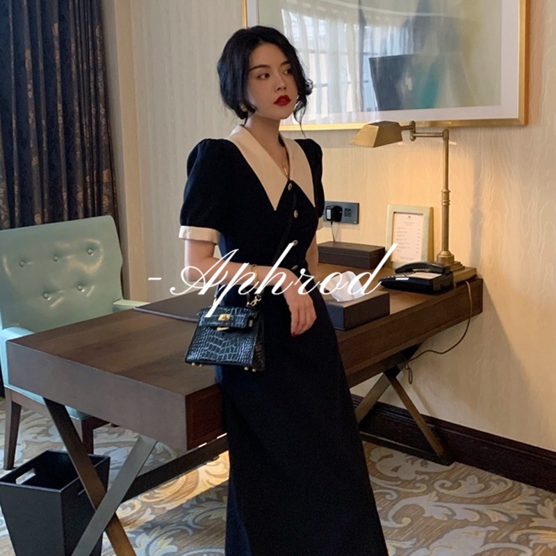 Đầm Tay Ngắn Cổ Búp Bê Dáng Ôm Phong Cách Hepburn Cổ Điển Thời Trang Mùa Hè Chất Lượng Cao Cho Nữ