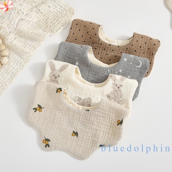 Yếm Ăn 6 Lớp Bằng Vải Cotton Mỏng Xoay 360 Độ Chống Chảy Xệ Phong Cách Hàn Quốc Cho Bé Sơ Sinh