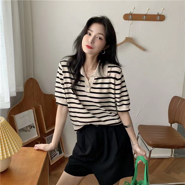 Áo Thun polo Ngắn Tay Họa Tiết Kẻ Sọc Thời Trang Hong Kong | BigBuy360 - bigbuy360.vn