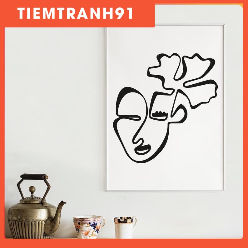 Tranh treo tường | Tranh Head of Flower Art Print, Line Art with Flower, Flower Women Line Art