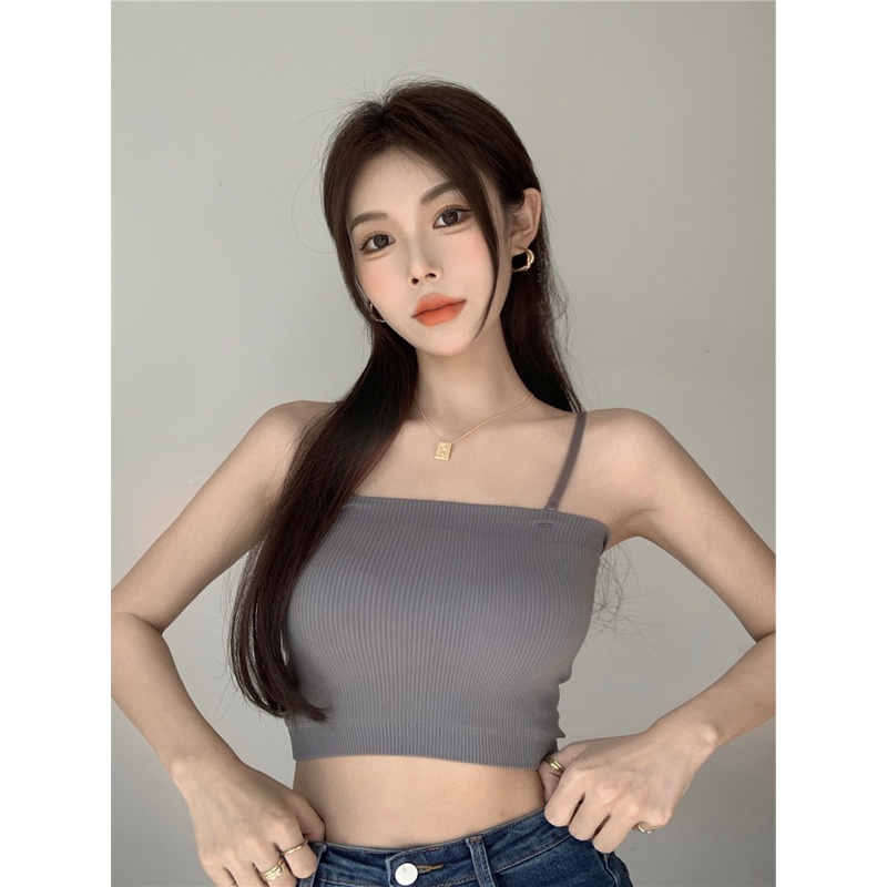 Áo croptop sát nách ZHELIHANGFEI trễ vai thiết kế ngọt ngào dễ phối đồ cho nữ