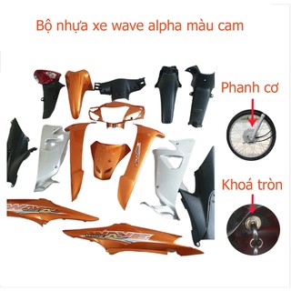 Dàn áo xe Wave RS , Wave Alpha mới , S100, phanh cơ,khóa tròn , nhựa ABS nguyên sinh màu CAM , tặng kèm bộ ốc theo xe