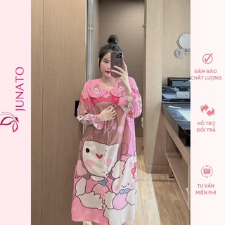 Đầm mặc nhà váy ngủ tiểu thư cổ bèo kute dễ thương chất lụa mango JUNATO