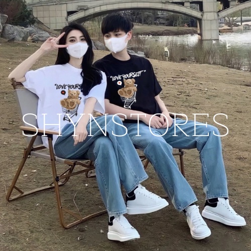 Shynstores Áo thun tay lỡ unisex 3158 - áo thun nam nữ form rộng  túi zip cao cấp in hoạt hình