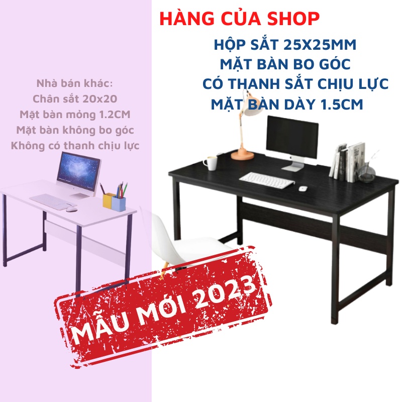 Bàn làm việc để máy tính đơn giản có thanh chịu lực giữa mặt bàn, bàn học chân sắt sơn tĩnh điện hộp 25x25mm dày dặn