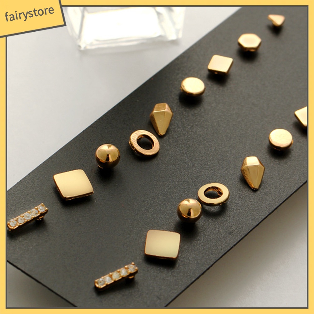 Set 9 Đôi Khuyên Tai Vuông / Tròn / Tam Giác Phong Cách Punk Thời Trang Cho Nữ Fairy1]