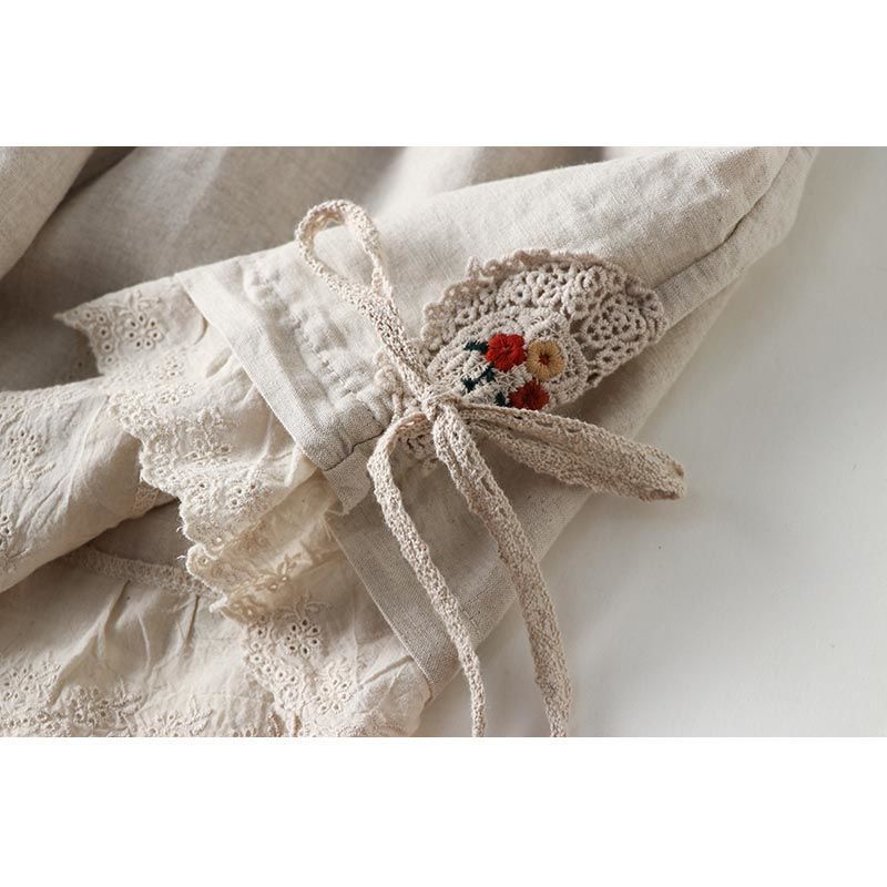 Quần Short Cotton Linen Dáng Rộng Buộc Dây Thêu Họa Tiết Phong Cách Mori Nhật Bản Ngọt Ngào Thời Trang Mùa Hè Cho Phụ Nữ Tuổi Teenmei Xl-5xl 2023