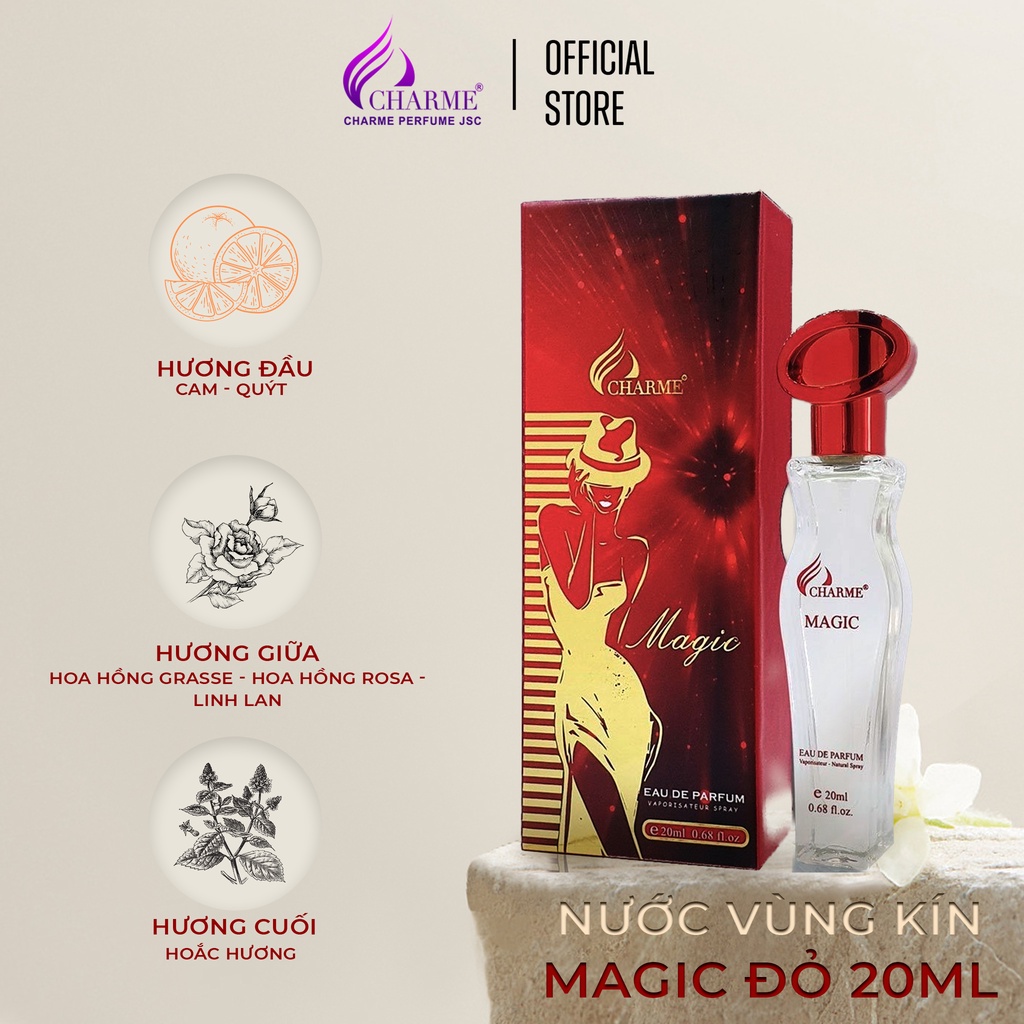 Nước hoa vùng kín, Charme Magic đỏ, mùi hương unisex, dịu nhẹ, quyến rũ, 20ml