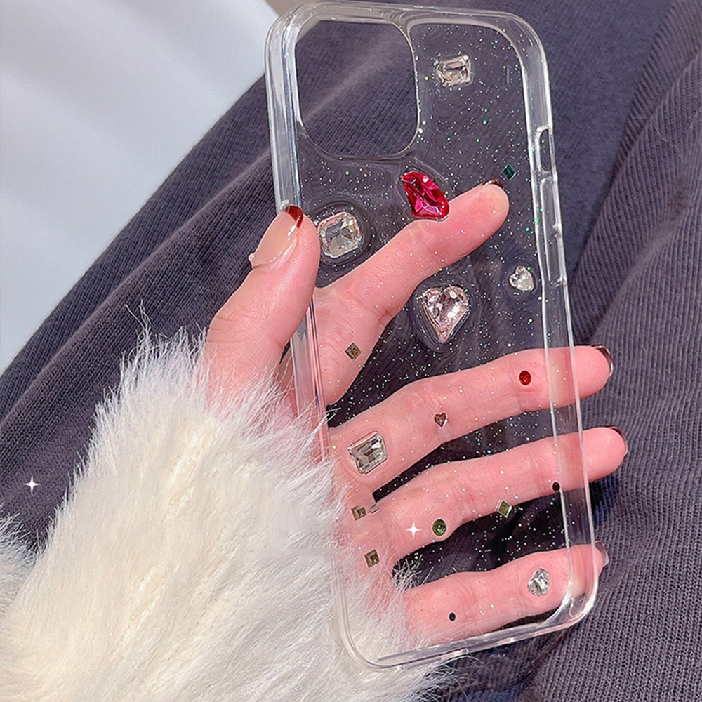 Ốp Điện Thoại TPU Mềm Chống Sốc Chống Dấu Vân Tay Đính Kim Cương Lấp Lánh Cho IPhone 11 12 13 14 Pro Max