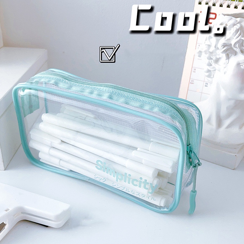 Túi Đựng Bút Dạng Lưới Trong Suốt Có Khóa Kéo Sức Chứa Lớn Phong Cách Hàn Quốc