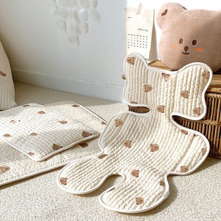 ( Hàng Có Sẵn + Ảnh Thật )Tấm thảm lót xe chất cotton họa tiết hình gấu thêu thông thoáng cho bé