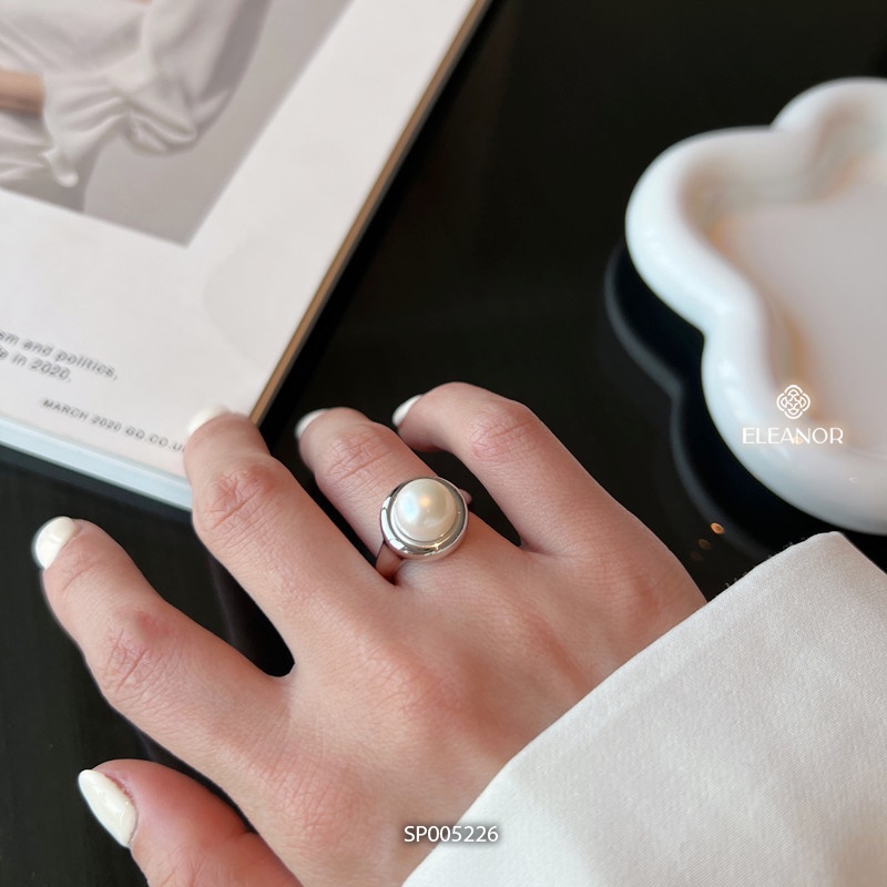 Nhẫn nữ hở bạc 925 Eleanor Accessories mặt tròn ngọc trai nhân tạo phụ kiện trang sức basic 5226