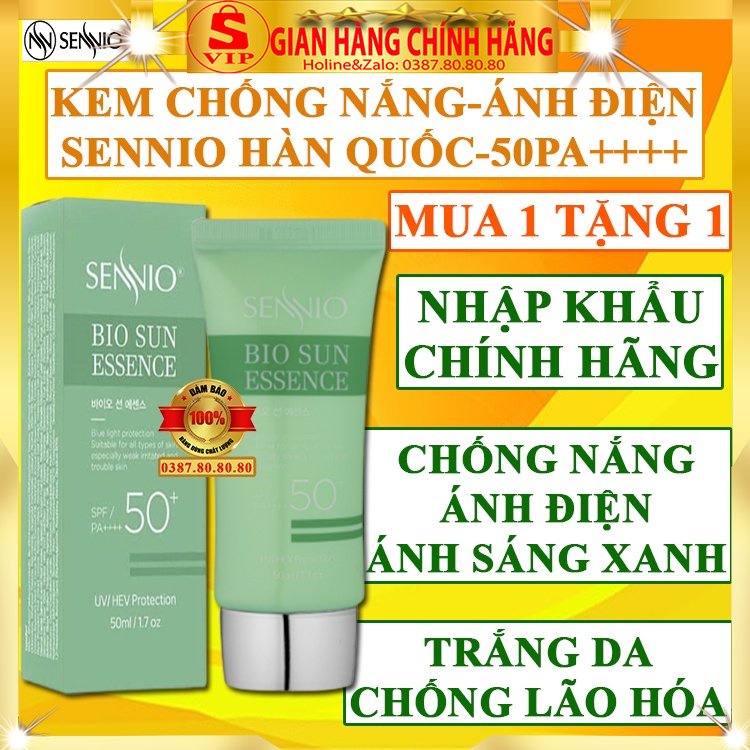 Kem chống nắng vật lý Sennio chính hãng hàn quốc tinh chất chống nắng chống ánh sáng xanh điện cho da dầu mụn nhạy cảm