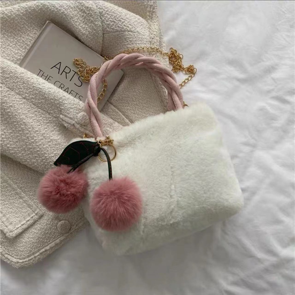 Túi Xách Lông Nhung Hình Quả Cherry Xinh Xắn Cho Nữ