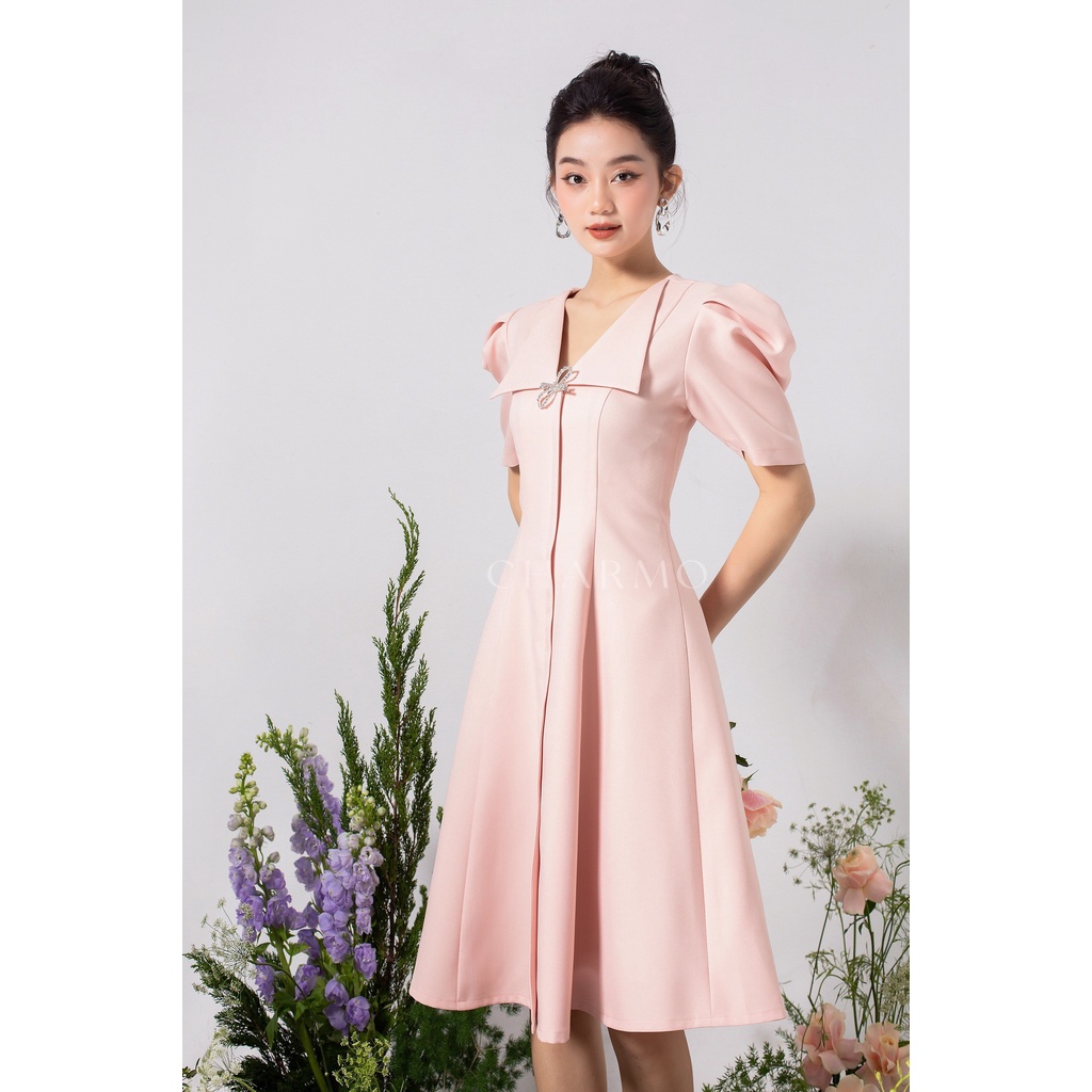 Đầm thiết kế CHARMO tay phồng cổ V form dáng xòe Sally Dress