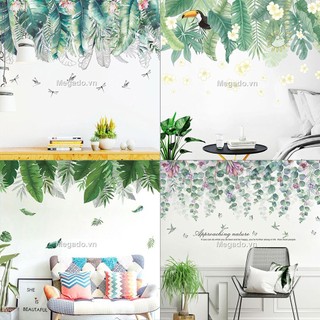 Decal hình dán tường cây xanh, decal trang trí lá xanh