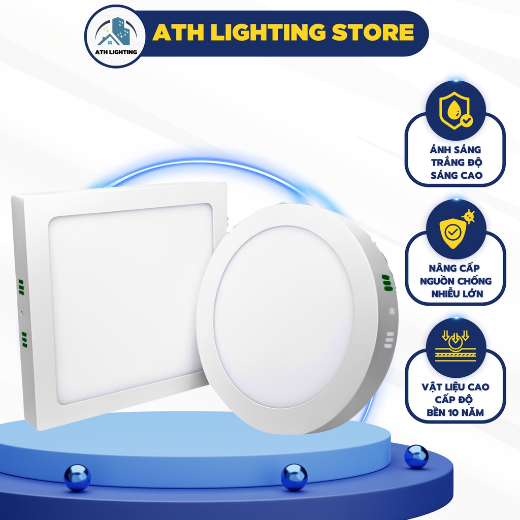 Đèn Ốp Nổi Trần Siêu Sáng mẫu tròn, vuông ánh sáng trắng 12W 18W và 24W, loại đèn trần hiên, hành lang cao cấp