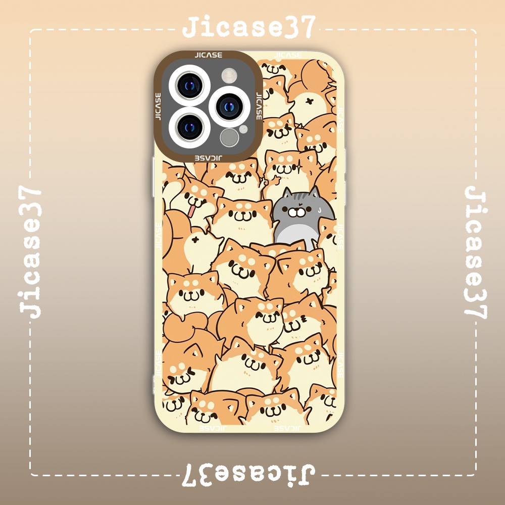 Ốp lưng iPhone Cạnh Vuông Samsung Xiaomi Oppo Jicase chó con puppy shiba mèo con kitty kitchen xám