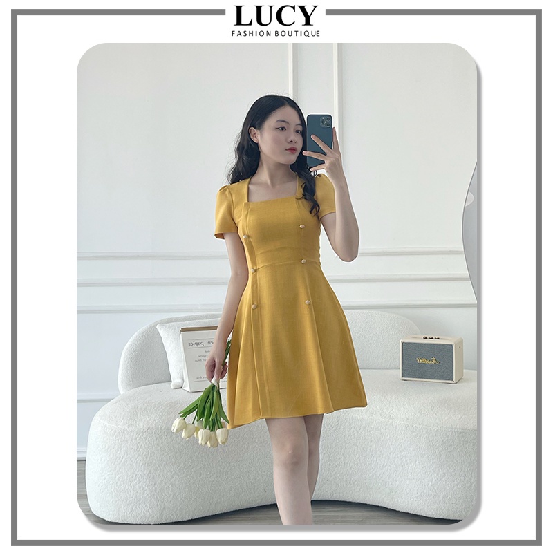 Váy Công Sở V149, Phóng Cách Công Sở Cổ Vuông Dáng Xòe Thanh Lịch Nhã Nhặn