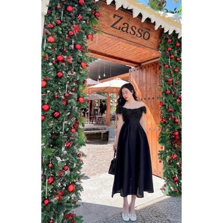 Đầm Dáng Dài Phối Ren Lông - D22079