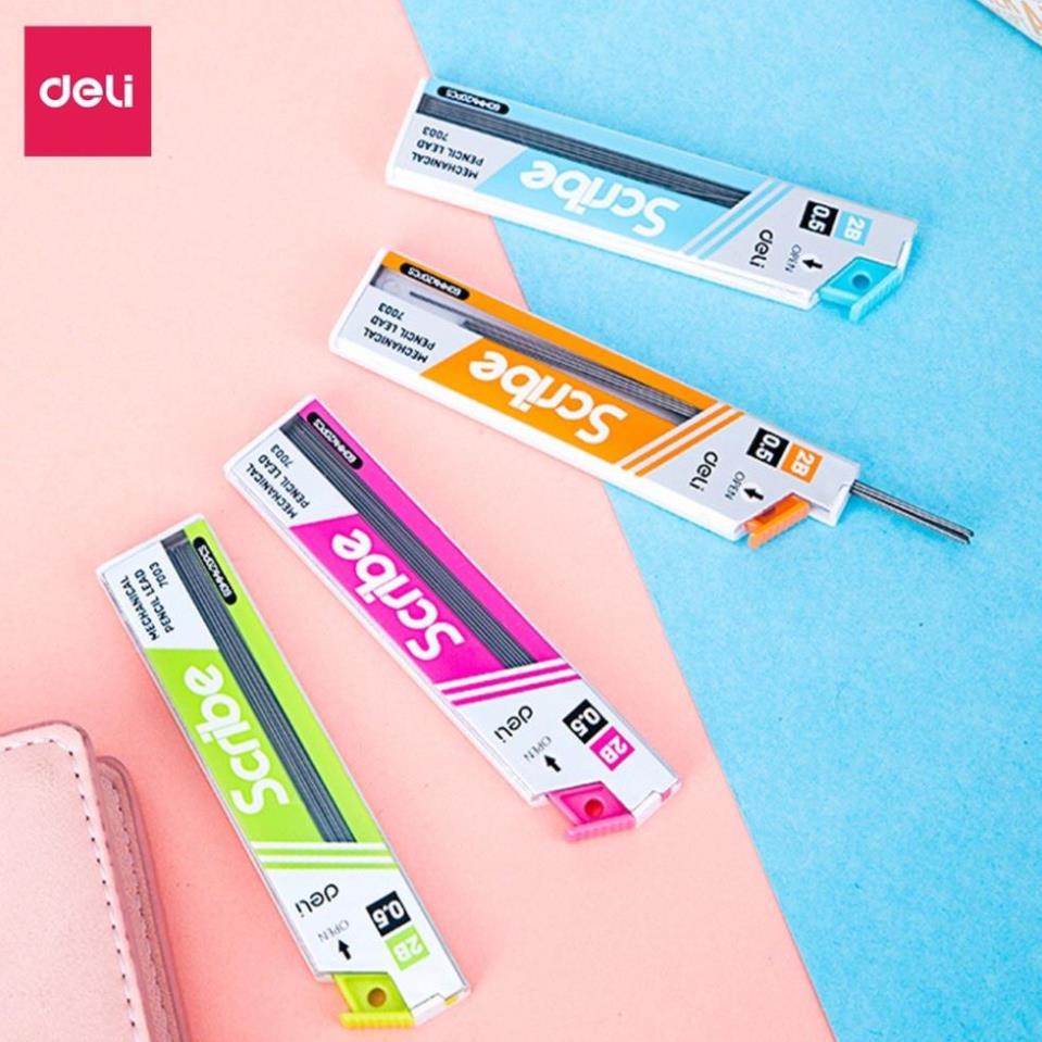 Ruột bút chì 0.5mm/0,7mm Deli, Xanh dương/Cam/Xanh lục/Hồng - 1 Ống - E7003/E7004 - HIKOMA STORE