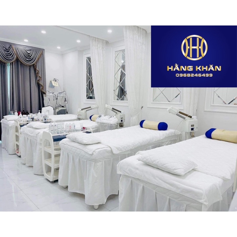 Bộ ga cotton trắng trần bông cho giường spa,giường phun xăm,giường mi,may theo kích thước yêu cầu