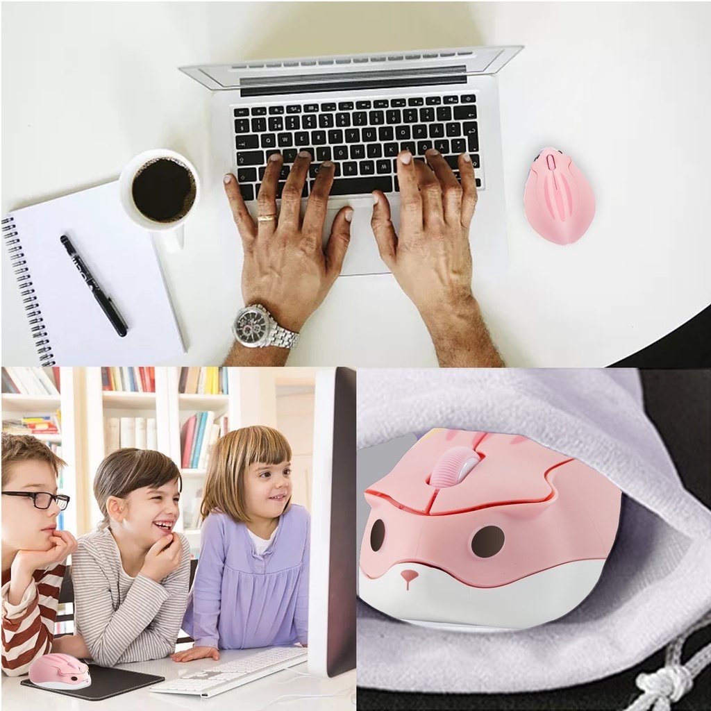 Chuột Bluetooth Không Dây 1600DPI Hình Chuột Hamster Dễ Thương Cho PC Laptop Notebook