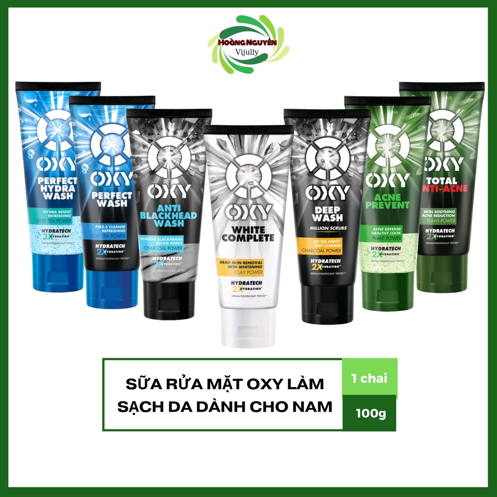 Sữa Rửa Mặt Nam OXY White Complete | Total Anti Acne | Deep Wash | Perfect Cool Wash 100g - SRM Oxy da mụn