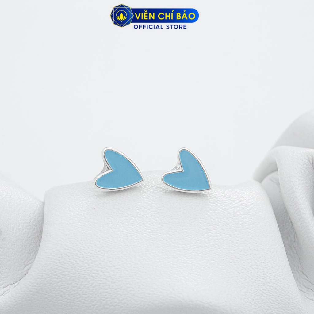 Bông tai bạc nữ trái tim 2 màu hồng- xanh dương chất liệu bạc 925 thời trang phụ kiện trang sức Viễn Chí Bảo B400320