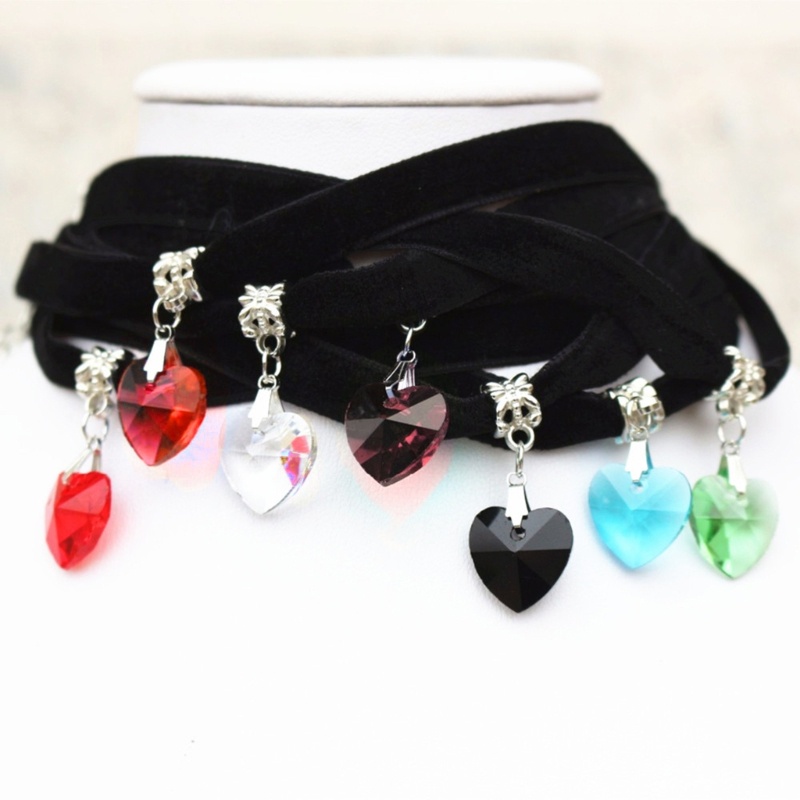 Set 6 Vòng Cổ Choker Dây Nhung Đen Mặt Trái Tim Phong Cách Gothic Cổ Điển