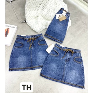 Chân váy jeans, chân váy bò ngắn dáng chữ A lưng cao túi chéo có lót quần bên trong mix viền dây V633