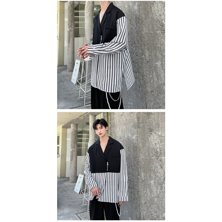 Áo Sơ Mi Tay Dài Khóa Kéo Họa Tiết Kẻ Sọc Nhiều Màu Sắc Phong Cách Hàn Quốc Thời Trang Cho Nam