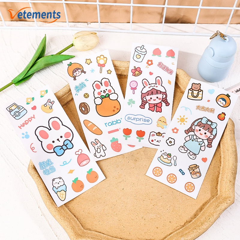1 Tờ Nhãn Dán Trang Trí Hình Thỏ / Hoa / Cây Kem Dễ Thương DIY
