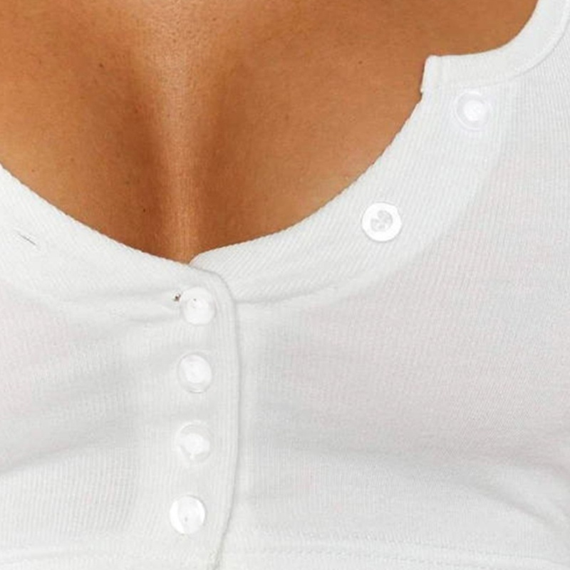 Áo Croptop Sát Nách Cổ Xẻ Tà Trước Cài Nút Thời Trang Mùa Hè Cho Nữ