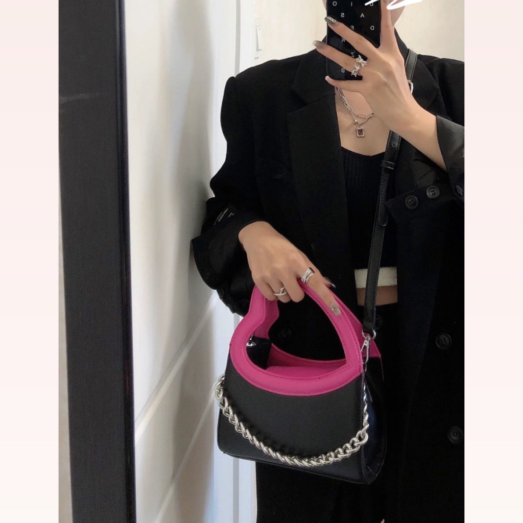 Túi Xách Đeo Vai Hình Vuông Cỡ Nhỏ Phối Dây Đeo Sợi Xích Màu Tương Phản Thời Trang Mới 2022 # 8YFU